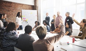 Workplace training meeting about transgender inclusivity